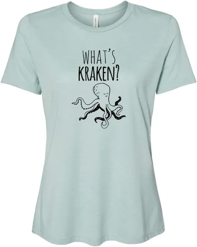 Vista 20 de Cute Women's Screen Printed Crew Neck Tee, Shirts With Sayings, Dusty Blue or Olive