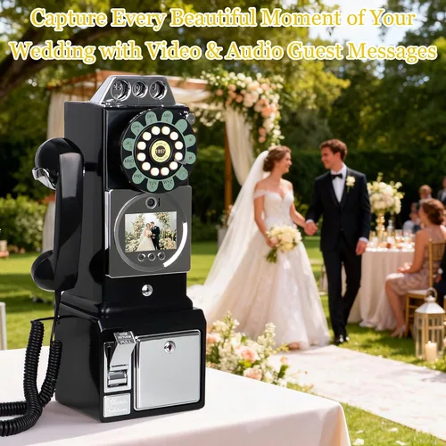Vista 5 de Libro de invitados de audio y video, teléfono de boda, video HD 1080P, libro de invitados de estilo retro con batería de larga duración para bodas