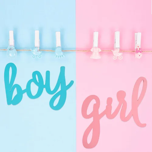 Vista 6 de Decoraciones de fondo para fiesta de revelación de género - Cartel de niño o niña (madera/azul y rosa), decoraciones de fiesta de baby shower
