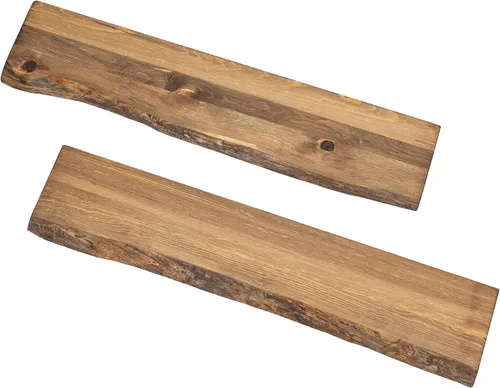 Vista 16 de PIPE DECOR Estante de madera sostenible Boulder de 24 pulgadas con borde vivo (solo madera), paquete de 2