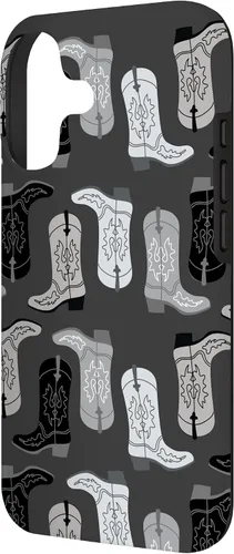 Vista 2 de Cowboy Boot Illustration Preppy Western in Black and White Case for iPhone 17
