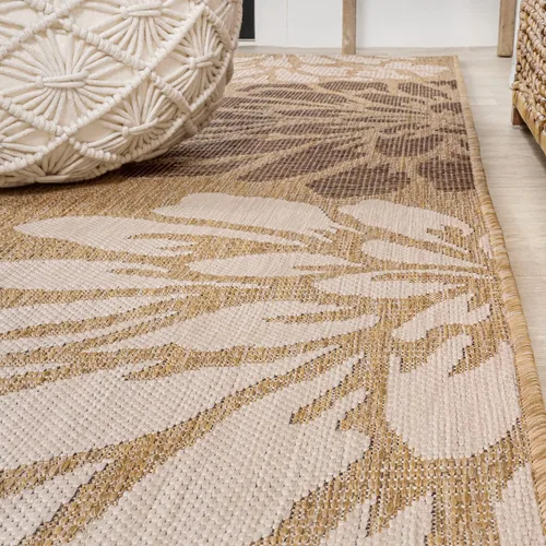 Vista 4 de JONATHAN Y Alfombra Corredor de Tejido Texturizado Floral para Interiores y Exteriores 2X8 Marrón/Crema, Zinnia Moderna para Patio Trasero, Patio