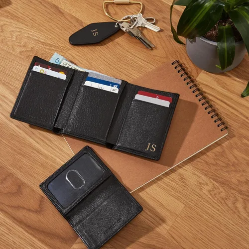 Vista 2 de Leatherology Trifold de caoba premium con cartera para tarjetas, amplio almacenamiento, funda extraíble para tarjetas, doble compartimento