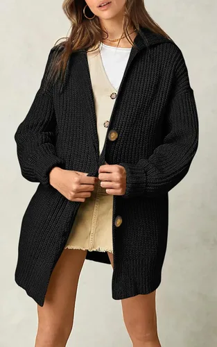 Vista 2 de PRETTYGARDEN Suéteres tipo cárdigan de gran tamaño con frente abierto para mujer, a la moda, para otoño, ligeros, de punto acanalado, para otoño