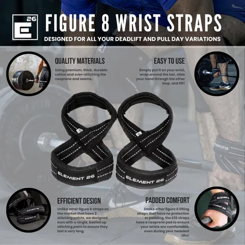 Vista 3 de Element 26 Correas de elevación acolchadas de figura 8 - Correas para levantamiento de pesas - Correas de figura 8 - Correas de muñeca para hombres