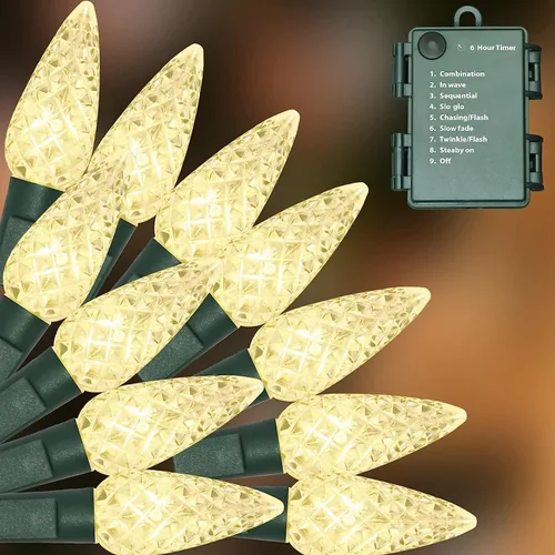 Vista 11 de LAMPHOME C6 - Luces de Navidad a pilas, 50 luces LED de Navidad de 17 pies con 8 modos, decoración de Navidad impermeable para árbol de Navidad