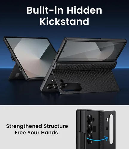 Vista 3 de BXYJY Funda para Samsung Galaxy Z Fold 6 con función atril, protector de pantalla frontal y protección de bisagra, ajuste delgado, resistente, duro