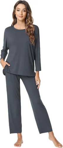 Vista 30 de NACHILA Women's Pajamas Set-Viscose Made from Bamboo, Long Sleeve Sleepwear Top with Pants Comfy Pajama Soft 2 Piece Pjs B-aqua Green