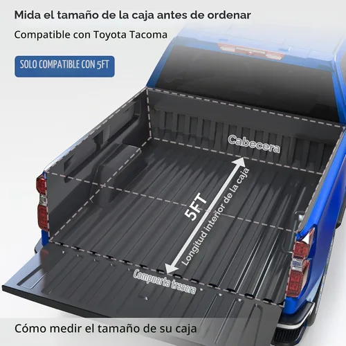 Vista 2 de oEdRo - Cubierta suave de tres pliegues para plataforma de camioneta, compatible con Toyota Tacoma 2005-2015 con plataforma Fleetside de 5 pies