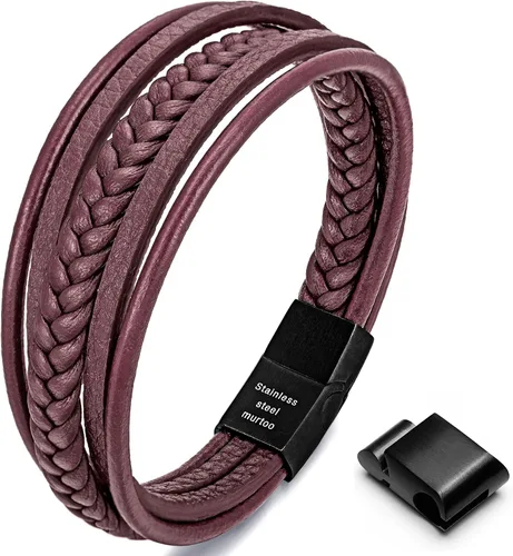 Vista 11 de murtoo Mens Leather Bracelet with Clasp Cowhide Multi-Layer Braided Leather Mens Bracelet