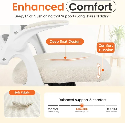 Vista 5 de NEO CHAIR Silla de oficina para computadora, silla de escritorio ergonómica para juegos, cómoda malla con brazos abatibles, soporte lumbar, ruedas