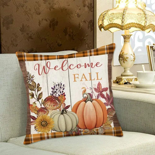 Vista 5 de 4 fundas de almohada de otoño de bienvenida, decoración de otoño, decoración costera de playa, estrella de mar, calabaza, granja, decoración