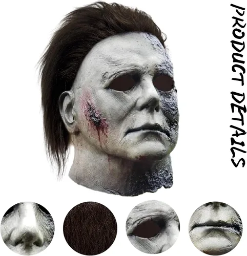 Vista 2 de FLORENCE IISA Máscara de Halloween de Michael Myer - Máscara de látex aterradora de terror para adultos, disfraz de cosplay para fiesta de Halloween