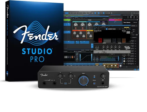 Vista 12 de Paquete completo de grabación Fender Quantum con interfaz USB Quantum LT2, micrófono, altavoces, auriculares y software de grabación. Paquete todo