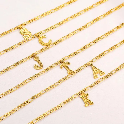 Vista 5 de FOCALOOK Collares de letras iniciales de oro para mujeres y hombres, chapados en oro de 14 quilates, cadena de letras iniciales de la A a la Z, 16