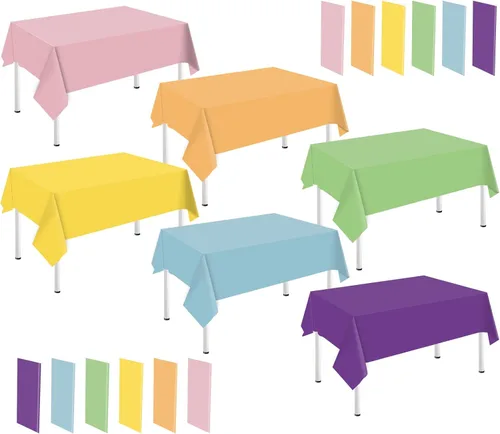 Vista 17 de Whaline 24 piezas de mantel azul de invierno de plástico, 6 gradientes de azul, mantel rectangular impermeable para decoración de boda de verano