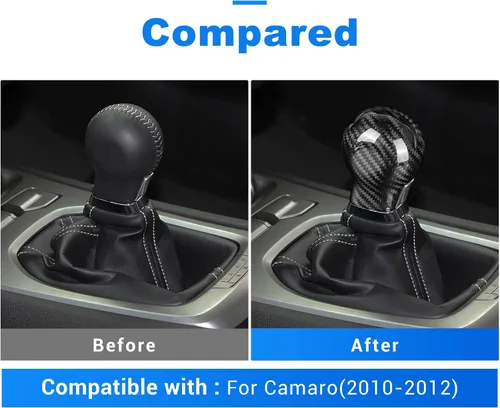 Vista 3 de AIRSPEED Cubierta de la perilla de la palanca de cambios de fibra de carbono para Chevrolet Camaro 2010 2011 2012 con accesorios de transmisión