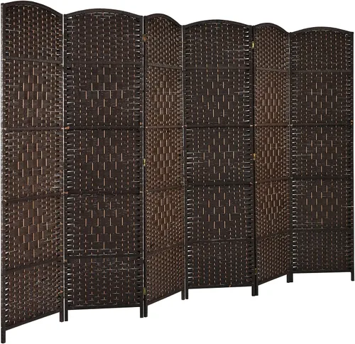 Vista 8 de Giantex Divisor de habitación de 6 paneles de 6 pies de alto, panel divisor de madera independiente con fibra de papel tejida a mano, separadores