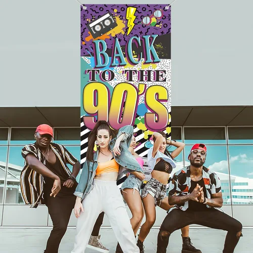 Vista 7 de Cartel de puerta con temática de los años 90, decoraciones de fiesta para adultos, tema de hip hop de los 90, suministros de fiesta de fondo