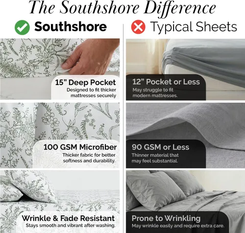 Vista 174 de Southshore Fine Living, Inc. Colección Winter Brush, juego de sábanas de 3 piezas para cama individual, sábana bajera con bolsillo profundo de 14