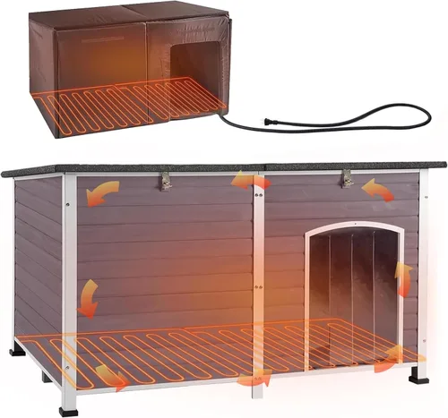 Vista 15 de Aivituvin Casa para Perros de Exterior con Calefacción Perrera para Perros con Forro Aislante y Calentador para Invierno Marco de Hierro Resistente