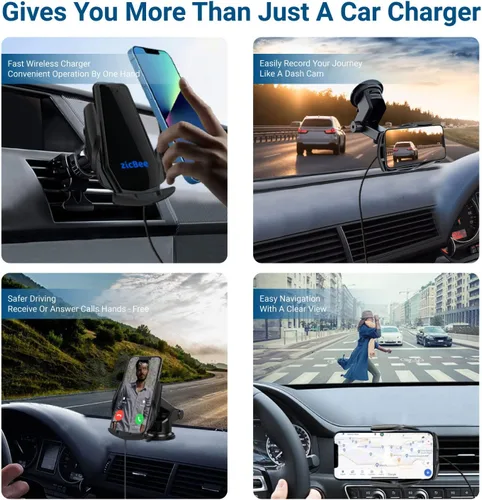 Vista 7 de Cargador inalámbrico de coche de 15 W - zicBee Qi soporte de teléfono de sujeción automática de carga rápida para iPhone 15 14 13 12 11