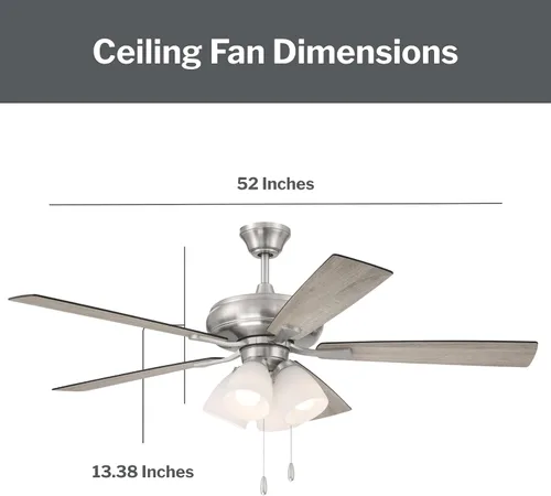 Vista 3 de Craftmade ECF114BNK5-DWWLN Eos - Ventilador de techo (52 pulgadas), níquel Cuchillas de níquel pulido cepillado/madera flotante