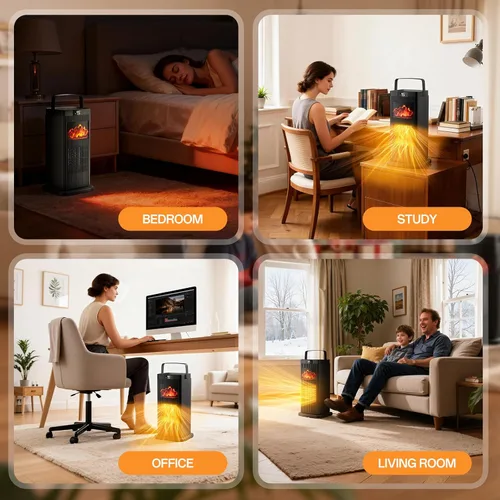 Vista 8 de Calentador de Espacio para Uso en Interiores, 1500W Portátil de 35 cm Calentador Eléctrico con Termostato, Calentamiento Rápido, Oscilación de 45°