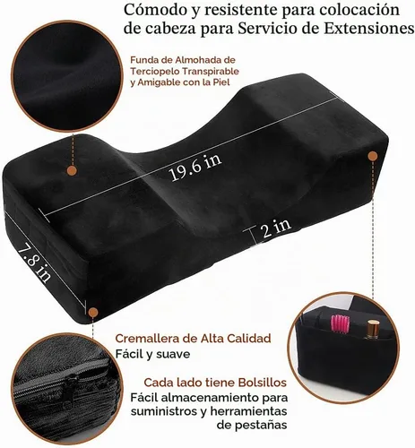 Vista 2 de Almohada de extensión de pestañas de terciopelo, almohada de cuello de espuma viscoelástica para salón de belleza para injerto de pestañas Negro