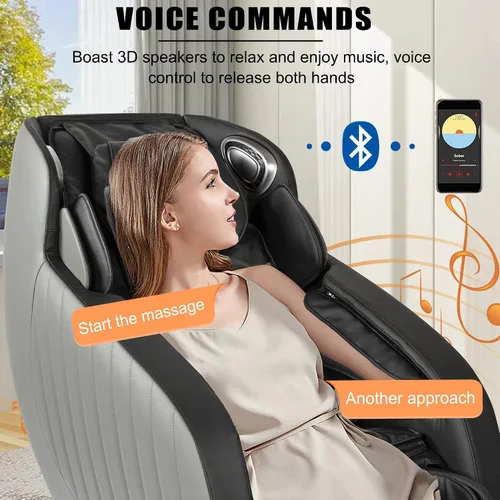 Vista 6 de PayLessHere Sillón de masaje de cuerpo completo, gravedad cero SL-Track reclinable elástico con altavoz Bluetooth 3D con terapia de calor integrado