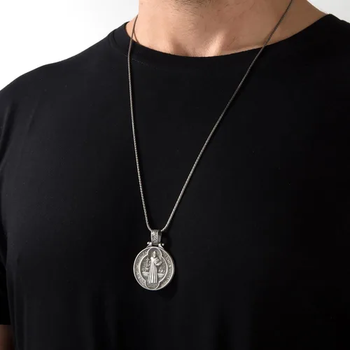 Vista 4 de bysilvergates Religious Collection - Men's 925 Sterling Silver Pendants St Christopher, St Michael, St Benedict - Timeless Faith-Inspired Necklaces