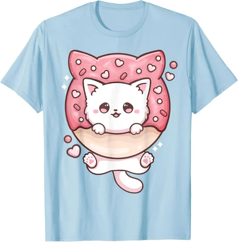 Vista 104 de Camiseta Kawaii Cat Donut Anime Lover Otaku, Negro