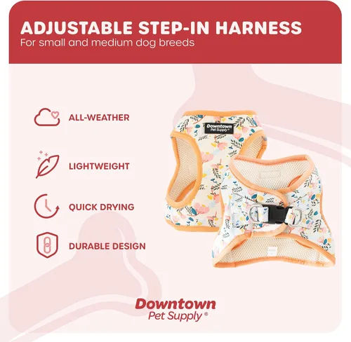 Vista 210 de Downtown Pet Supply Arnés para perro Step-in – Sin tirones, malla acolchada ajustable con ribete reflectante, correa de hebilla segura – Arnés
