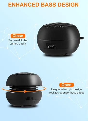 Vista 4 de Mini altavoz portátil con cable USB pequeños altavoces con conector de entrada auxiliar de 0.138 in, altavoces de viaje para computadora portátil