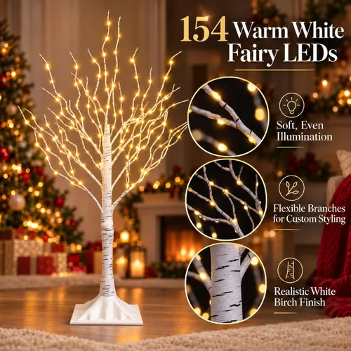 Vista 3 de Lighted Birch Twig Tree with Fairy Lights 3FT 154L LED Decorative Lights