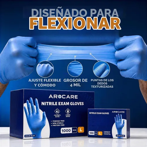 Vista 3 de AroCare Guantes de nitrilo, guantes desechables, cómodos, sin polvo, sin látex, 100-1000 guantes