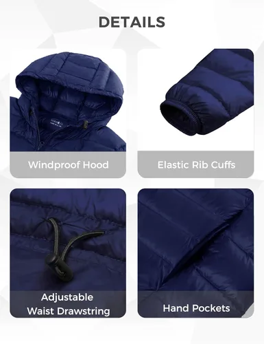 Vista 5 de wantdo Abrigo acolchado plegable con capucha para mujer, abrigos de invierno largos y ligeros