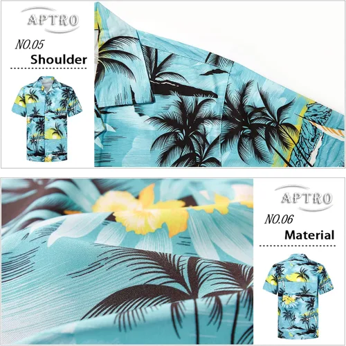 Vista 5 de APTRO Men's Hawaiian Shirt Short Sleeve with Pocket Beach Shirt Button Down Wrinkle Free
