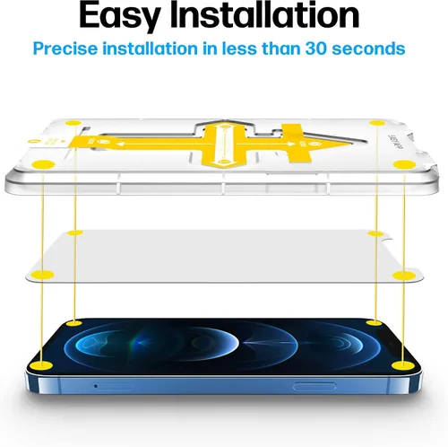 Vista 2 de Power Theory Protector de pantalla de vidrio templado diseñado para iPhone 12 Pro Max [dureza 9H], kit de fácil instalación, 99% HD libre