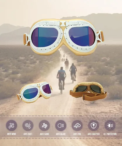 Vista 2 de CRG Sports Gafas de motocicleta estilo aviador vintage estilo piloto motocicleta crucero scooter gafas para hombre, mujer, adulto