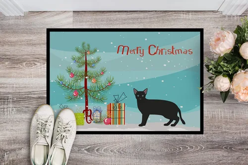 Vista 2 de Caroline's Treasures CK4697JMAT - Tapete ruso blanco y negro #1 con diseño de gato feliz Navidad, 24 x 36 pulgadas, tapete para puerta delantera