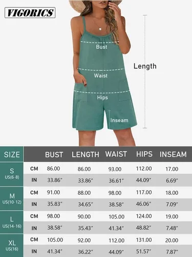 Vista 6 de Vigorics Enterizo casual para mujer, sin mangas, con tirantes ajustables, pantalones cortos, overoles elásticos con bolsillos