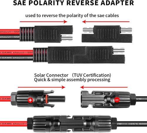 Vista 3 de Ansoufien Conectores de panel solar a adaptador SAE, cable de extensión de panel solar de 5 pies, cable de 10 AWG con adaptador de polaridad SAE