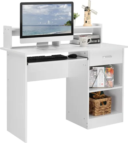 Vista 13 de Karl home Escritorio para ordenador de estudio y escritura, mesa para PC y portátil de madera para oficina en casa con estante de cajón, bandeja