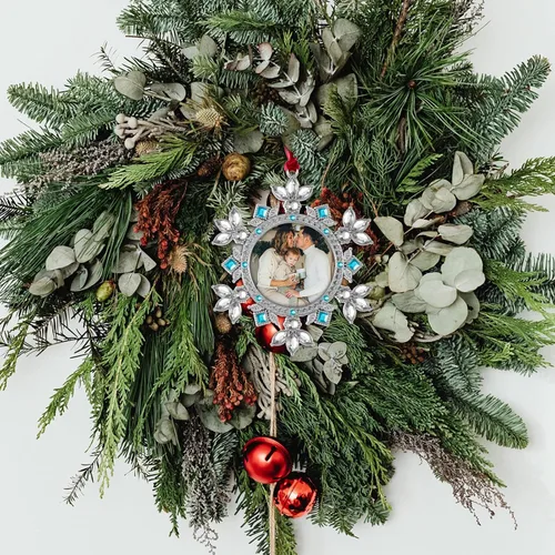 Vista 4 de GUOER Adornos de Marco de Fotos de Copo de Nieve para Árbol de Navidad, Regalo Conmemorativo de Vacaciones, Decoración del Hogar, Decoraciones