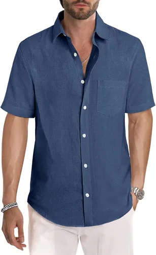 Vista 130 de JMIERR Camisas de vestir a rayas con botones y manga corta para hombre