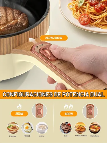 Vista 3 de Olla eléctrica, olla eléctrica portátil de 1.5 L, sartén multifuncional para sopa de filete de ramen con potencia ajustable para dormitorio, hogar
