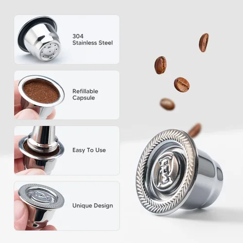 Vista 7 de Cápsulas de café espresso recargables de acero inoxidable, cápsulas de café reutilizables compatibles con Ne-spresso Original Line Brewers New