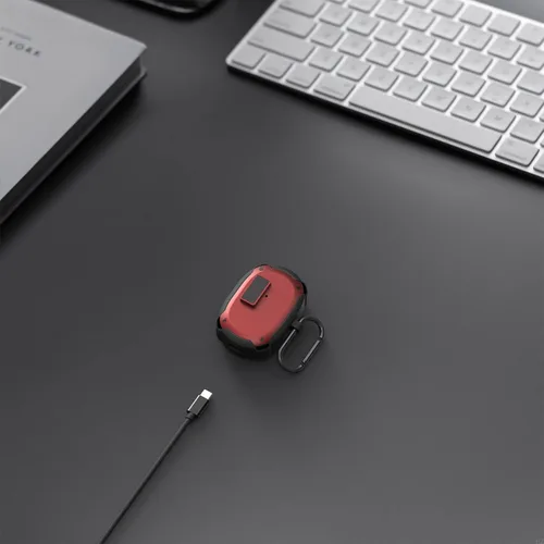 Vista 4 de Geekria Funda de PC compatible con auriculares inalámbricos Google Pixel Buds A, funda protectora de transporte con gancho para llavero, acceso al