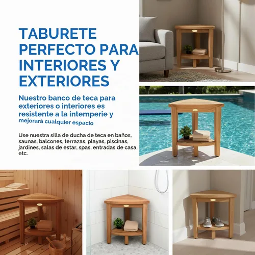 Vista 6 de EcoDecors Snazzy Corner Banco Taburete Asiento Silla de Ducha Impermeable de Madera de Teca Para Ducha Interior Proporciona Seguridad